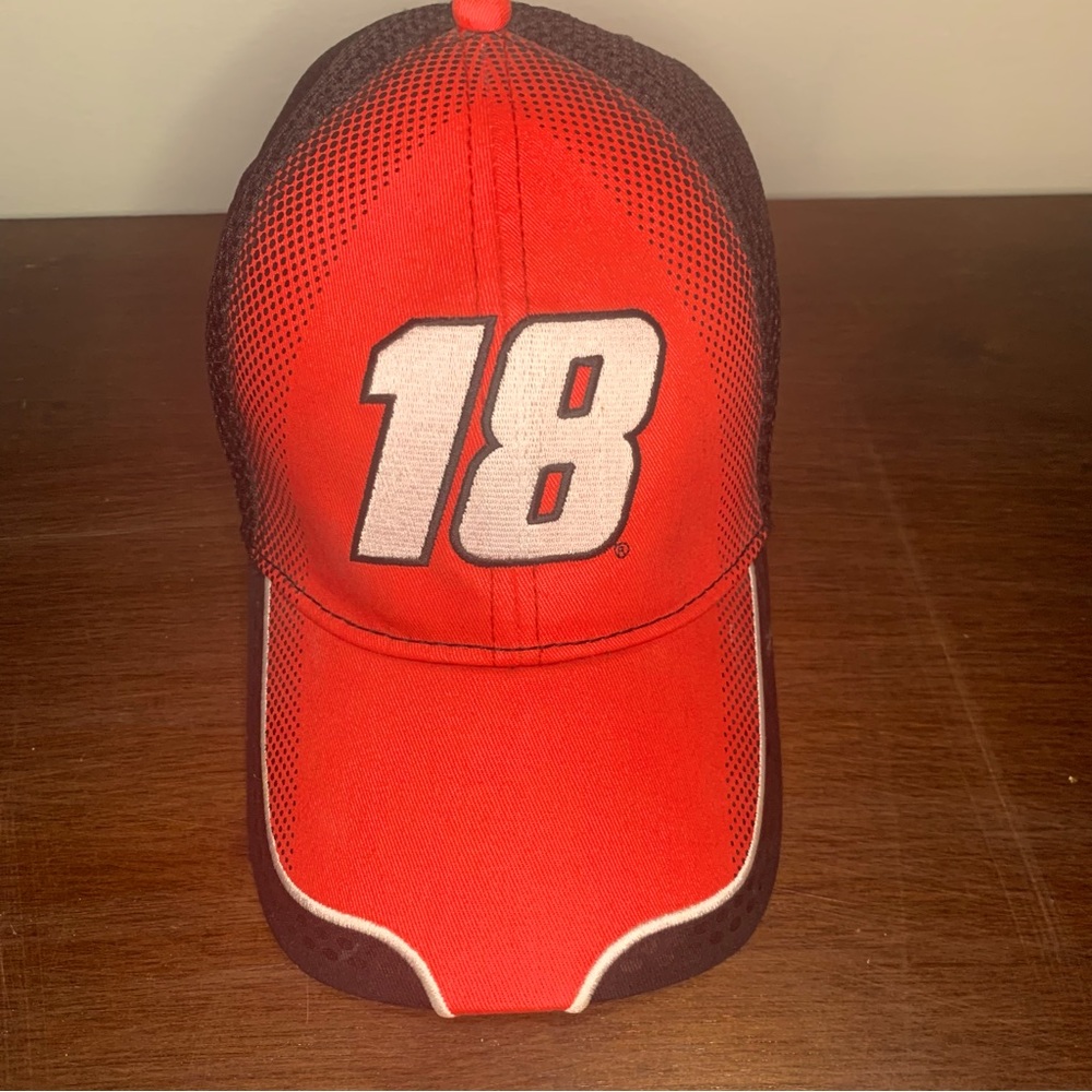 Kyle Bush 18 M&M Racing Mesh Fitted Hat Nascar Red Black White Cap